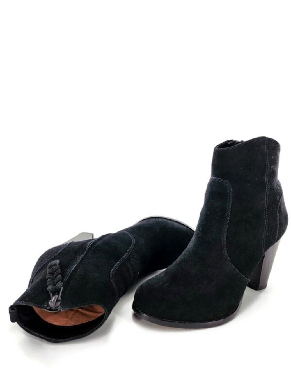 Joie Dalton Black Suede Leather Lined Stacked Wood Block High Heel Ankle Boots